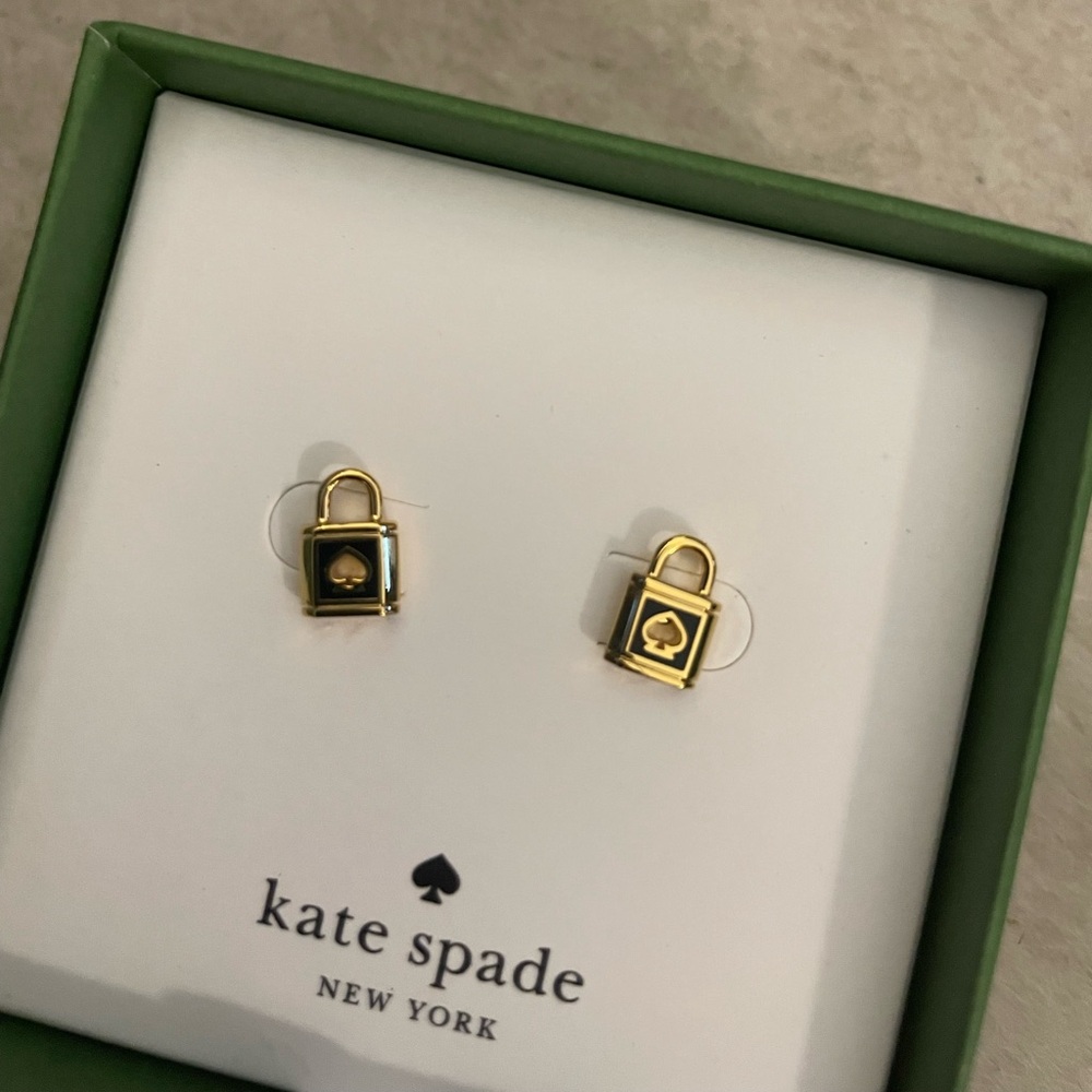 KATE SPADE Gold-Plated Lock and Spade Cutout Padlock Stud Earrings NWT✨✨✨ - Picture 4 of 9